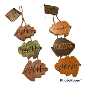 Hello Fall Hanging Plaque Set of Two